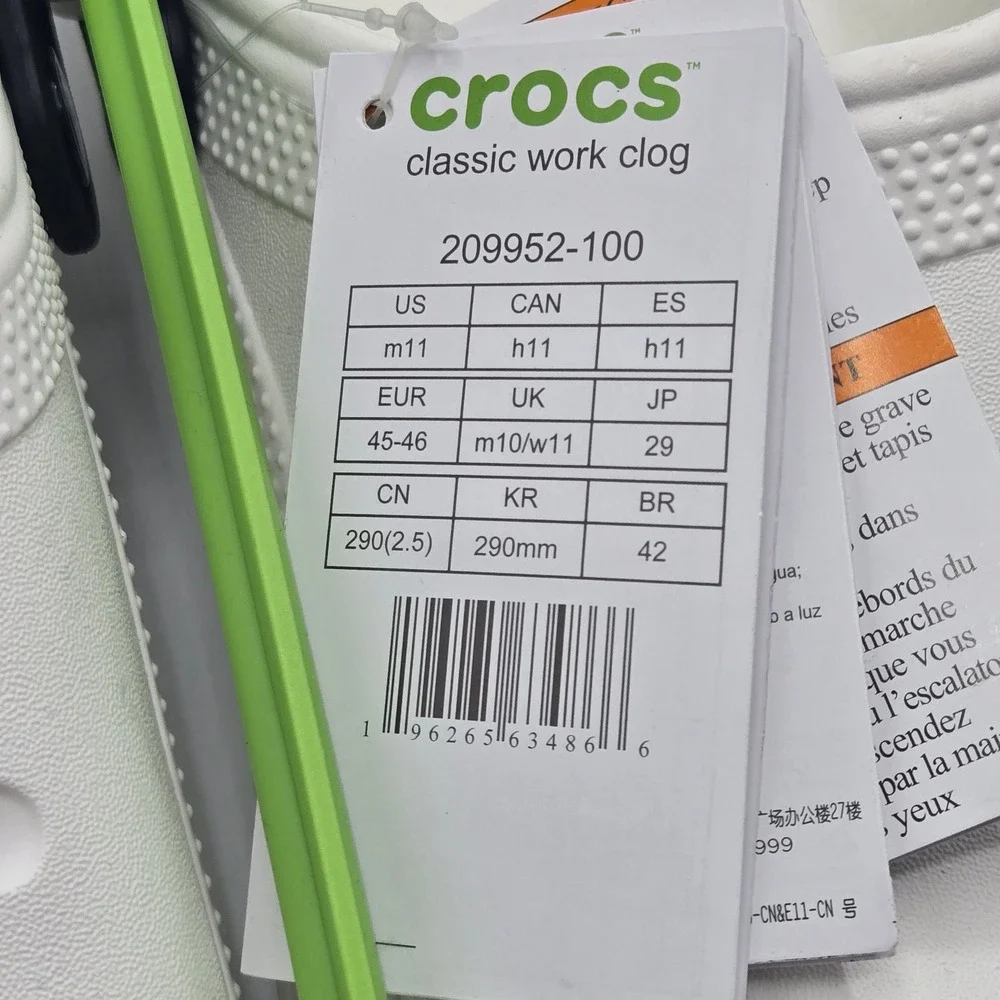 Crocs Classic Work Clog Mens White Slip Resistant Adjustable Strap M11